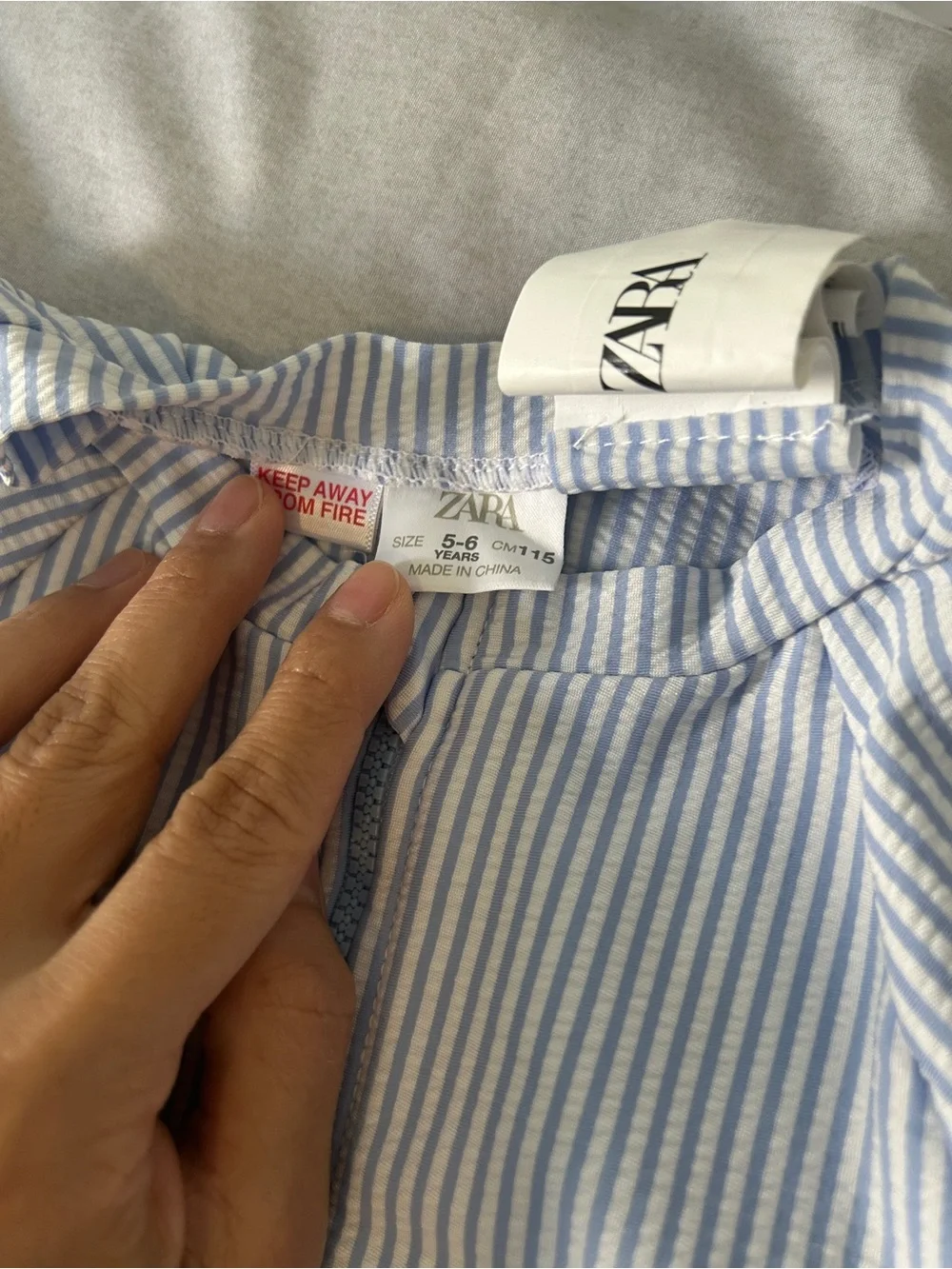 Zara White and Light Blue Striped Kids Rashguard